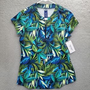 Swimsuits For All Swim Shirt Womens Size 8 Chlorine Resistant Zip Tropical NWT